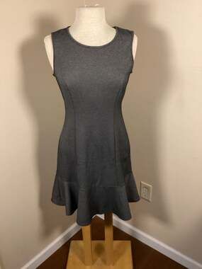 White House Black Market Gray Ponte Flounce Hem Fit & Flare Mini Dress Size 2